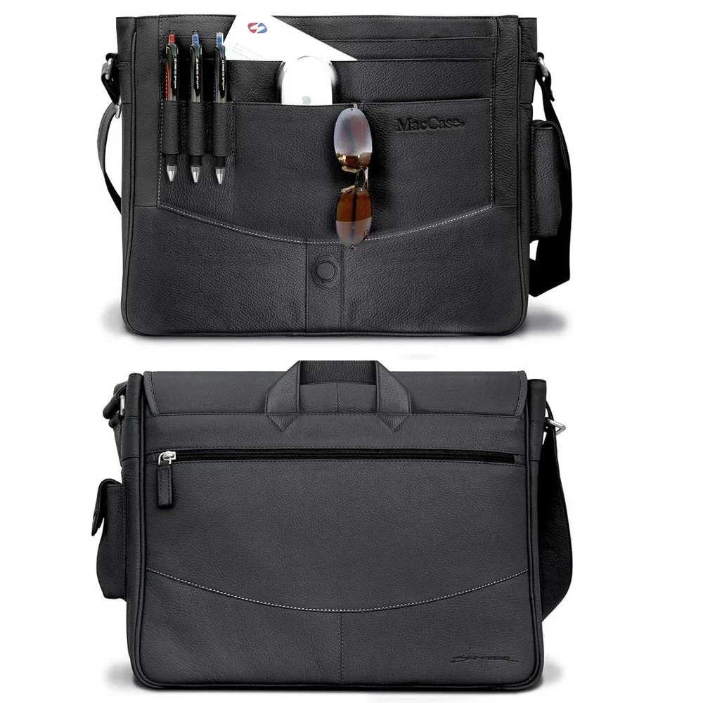 Premium Leather 14 MacBook Pro Messenger Bag w/Sleeve by Michael Santoro Design